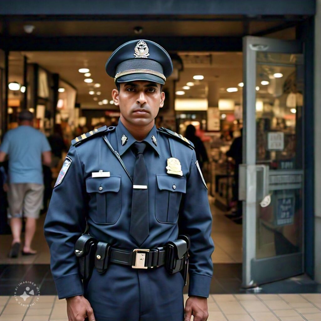 security guard stand outside the market